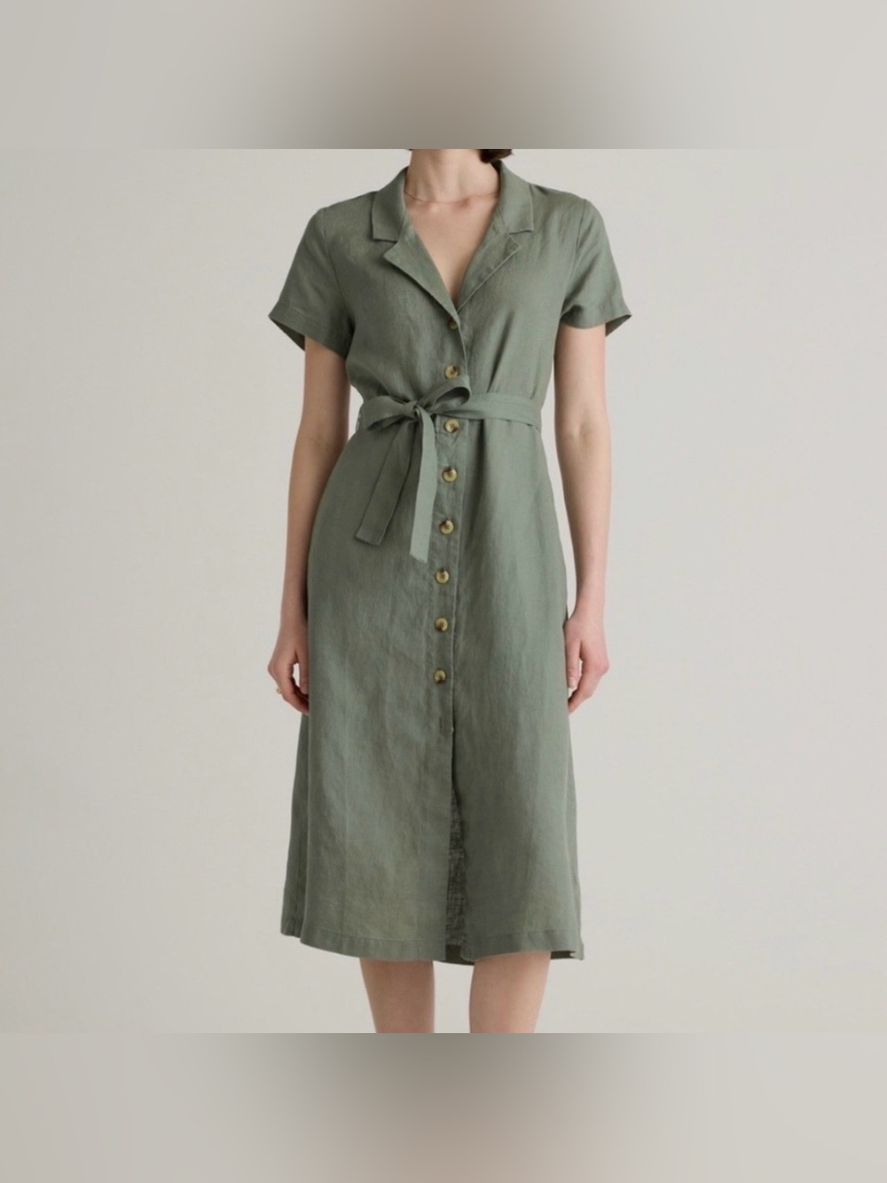 Quince 100% European Linen Button Front Dress Light Cargo Green XL NWT